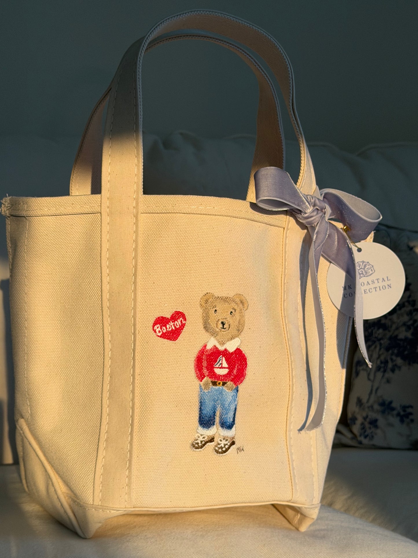 Hand-Painted Boston Teddy LL Bean Tote