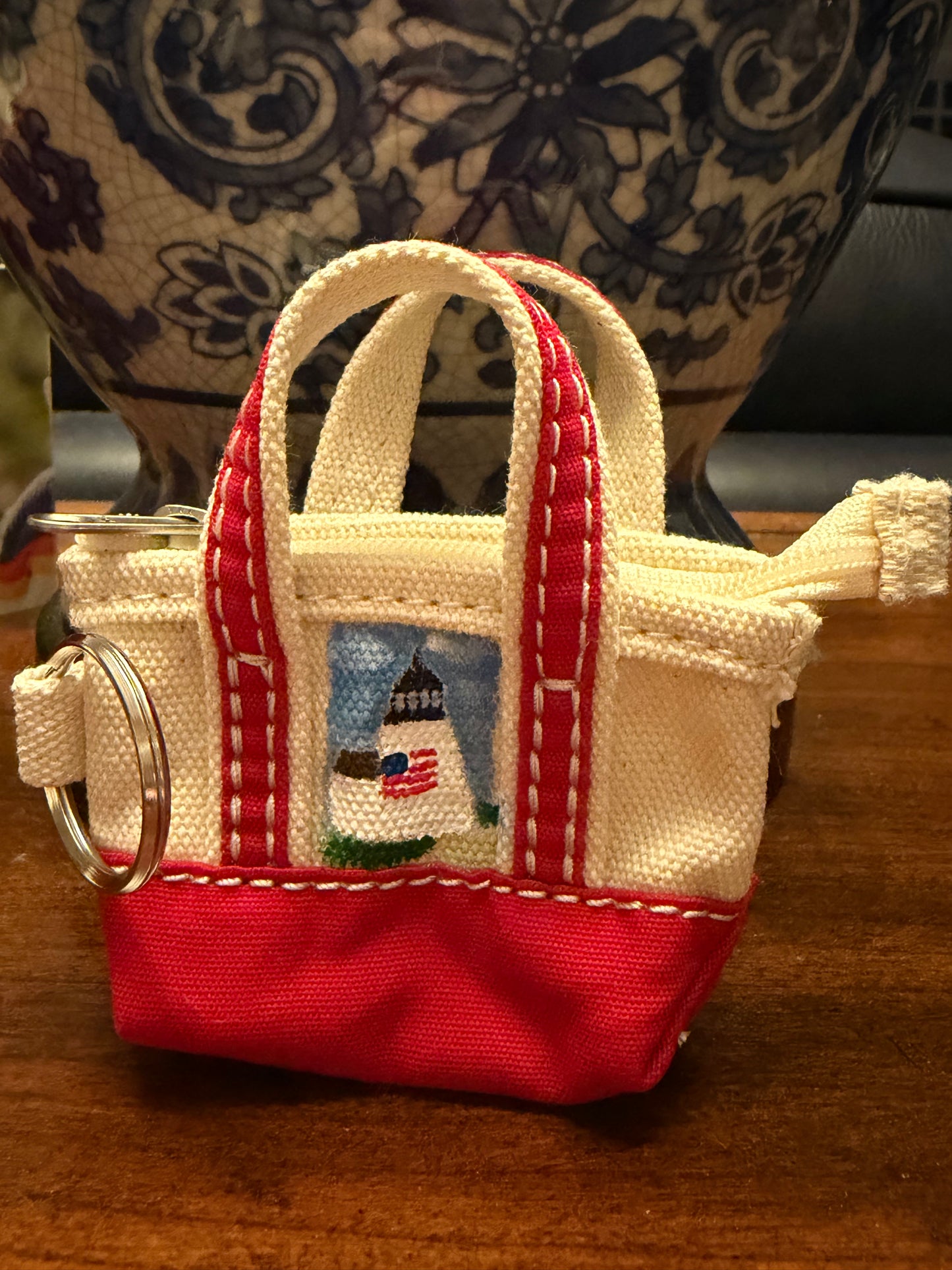 Hand-painted LL Bean mini keychain tote