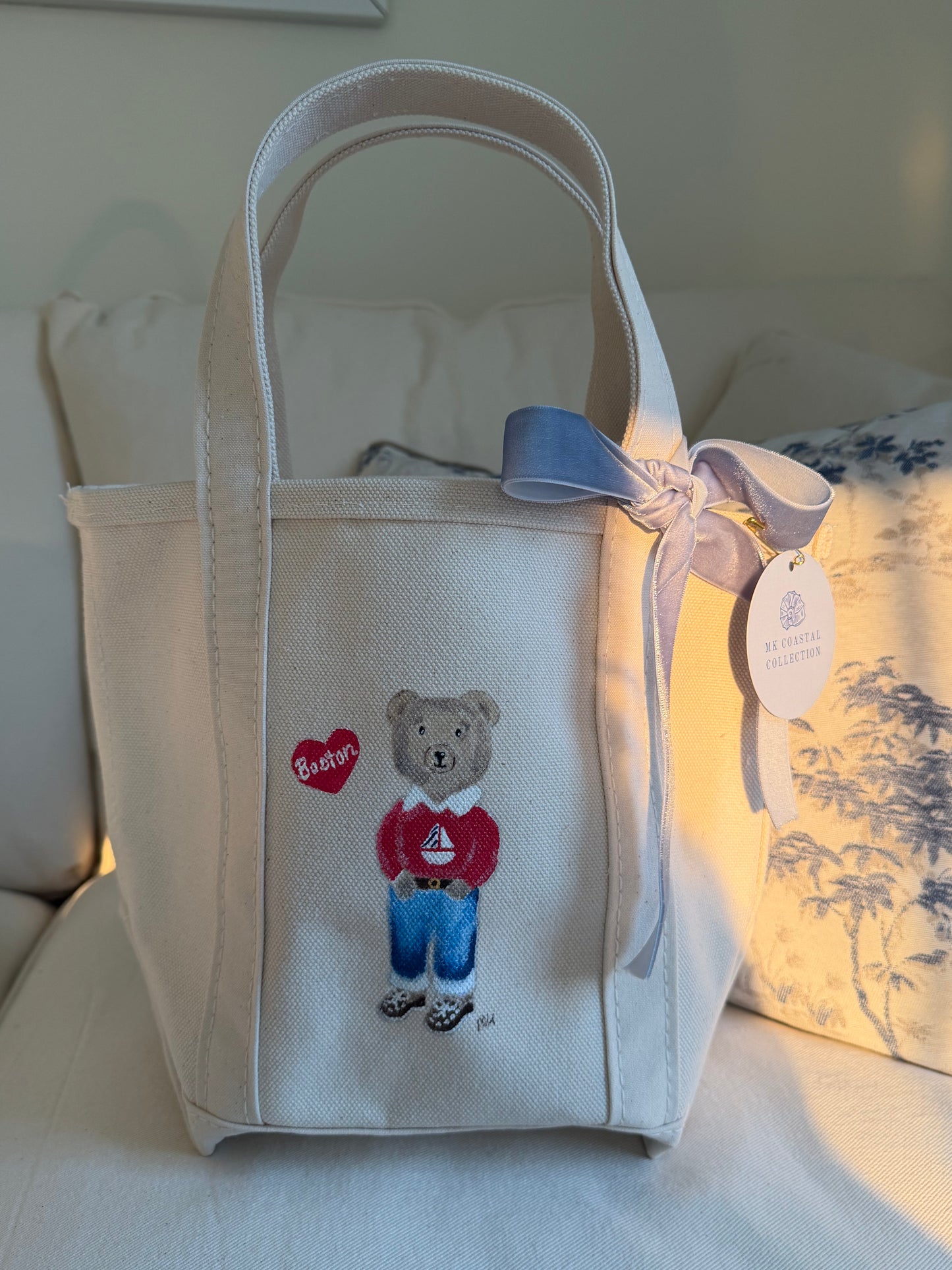 Hand-Painted Boston Teddy LL Bean Tote