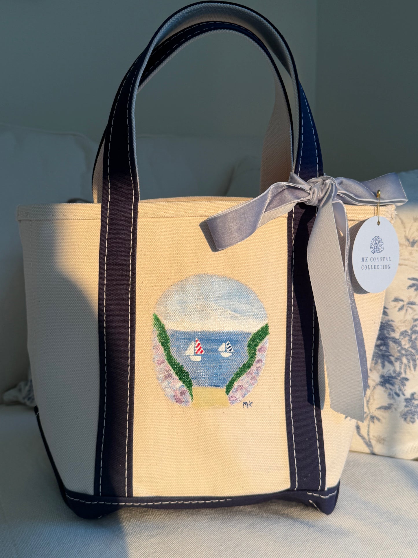 Hand-Painted Beach Scene LL Bean Tote