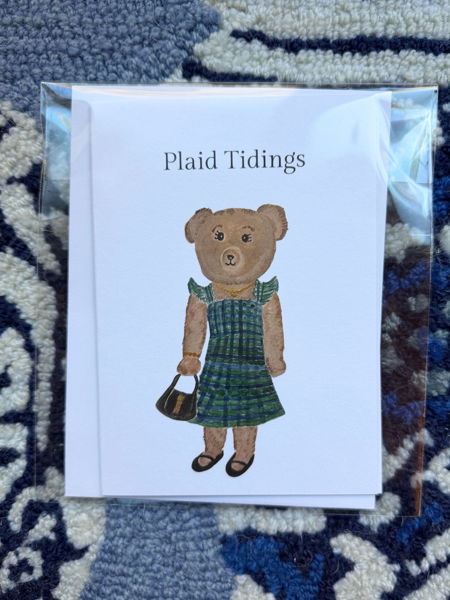 'Plaid Tidings' Teddy Greeting Card
