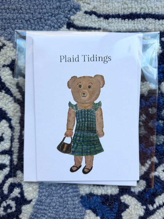 'Plaid Tidings' Teddy Greeting Card